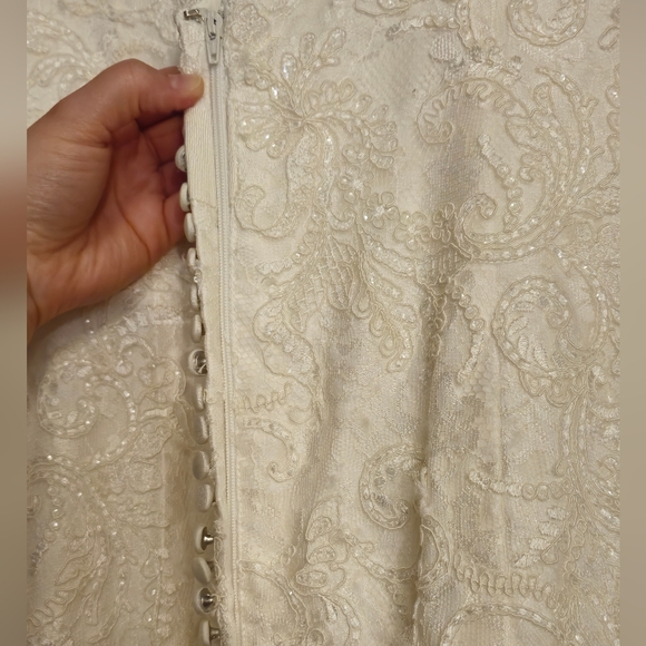 David's Bridal Jewel: Ivory Lace Trumpet Mermaid Sparkle Dress Size 14 - Picture 5 of 9